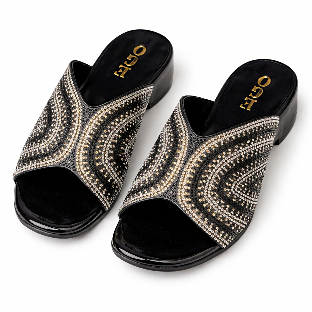 Stylish Open Toe Slip On Sandal with Rhinestone Embellishments