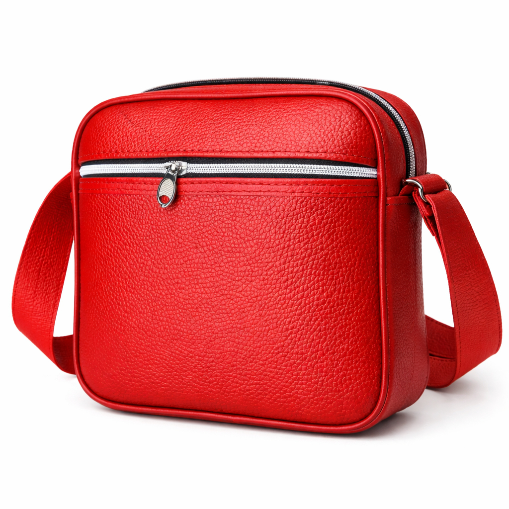 Red Textured Crossbody Sling Bag with Zip Closure