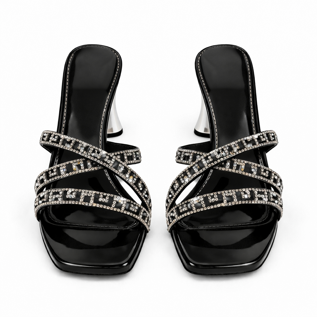 Stylish High Heeled Sandal with Rhinestone Embellishments