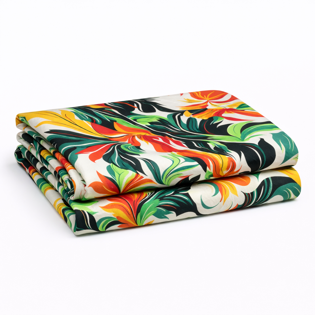 Vibrant Tropical Floral Print Fabric
