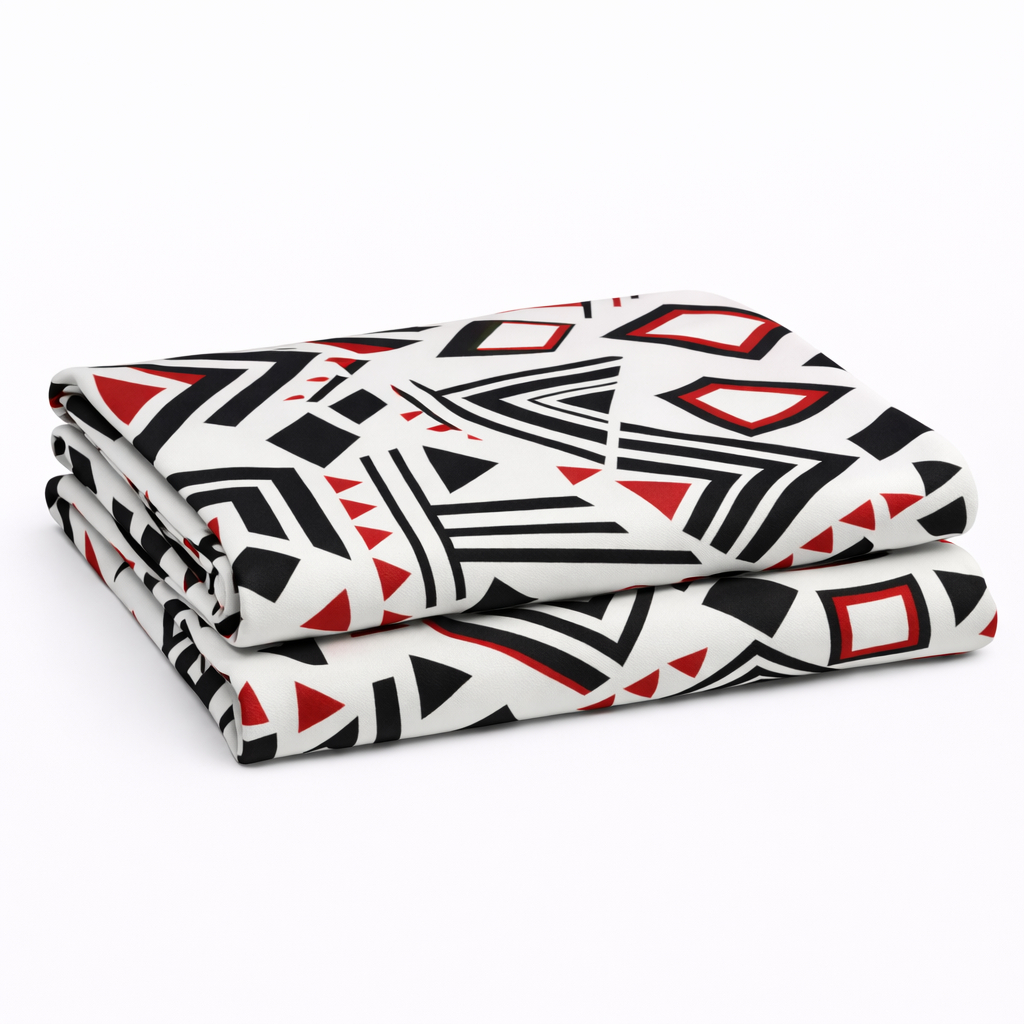 Quality Black Red and White Geometric Print Fabric