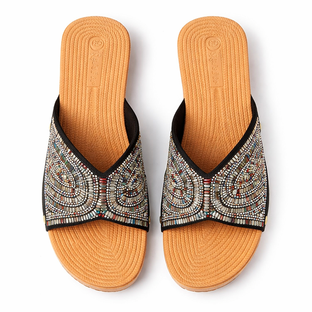 Women multicolour Beaded Flat Slide Slippers