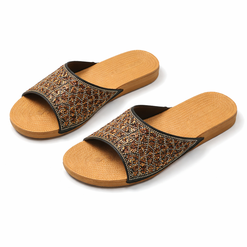 Women Embellished Slide Sandals with rhinestone strap