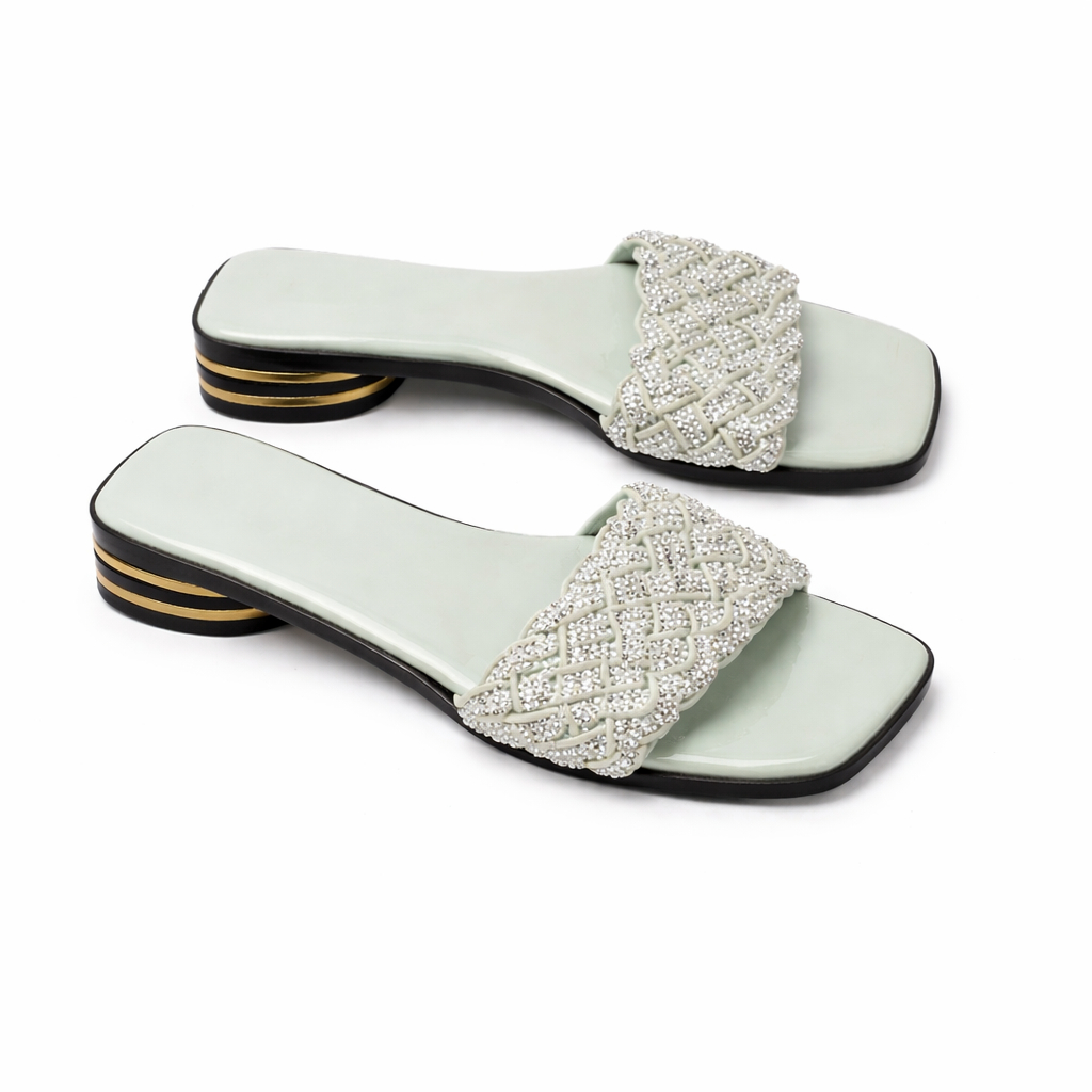 Women Braided Strap Low Heel Slide Sandals