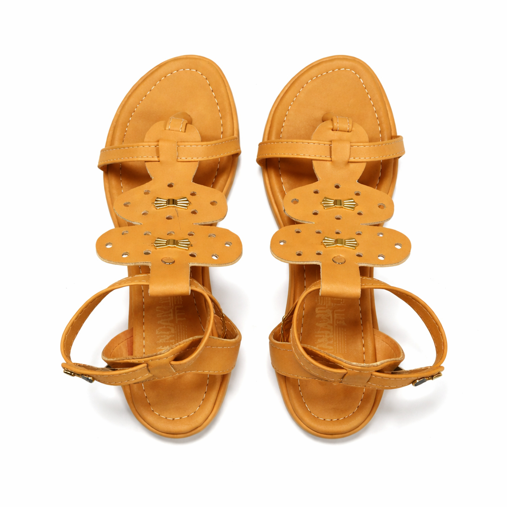 Women Flat T Strap Sandals with Decorative Bow Accents