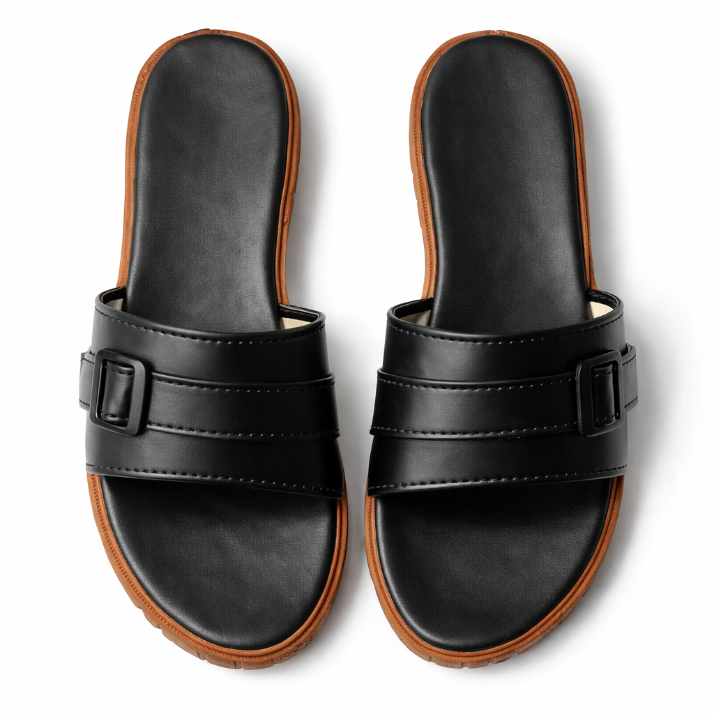 Women comfortable Black Buckle strap Slip On Sandals