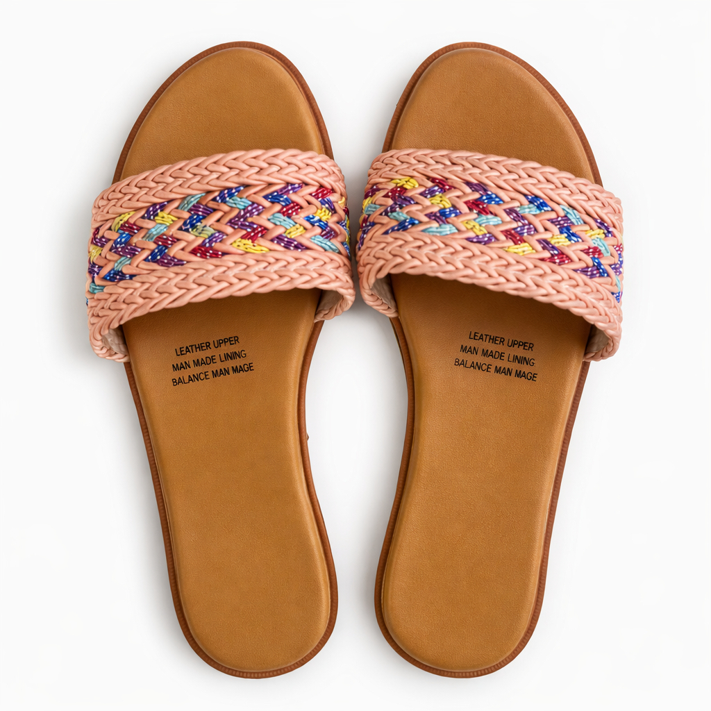 Women pink Woven Strap Flat Slide Sandals