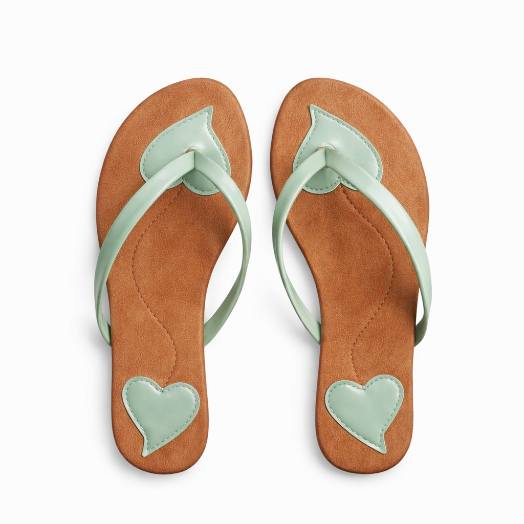 Women Flat Thong Sandals with Heart Detail