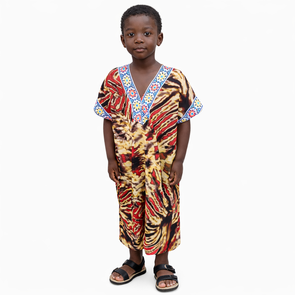 Children Short Sleeve V Neck Printed One Piece Outfit