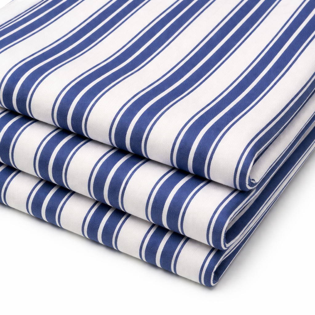 Blue and White Vertical Striped Cotton Fabric