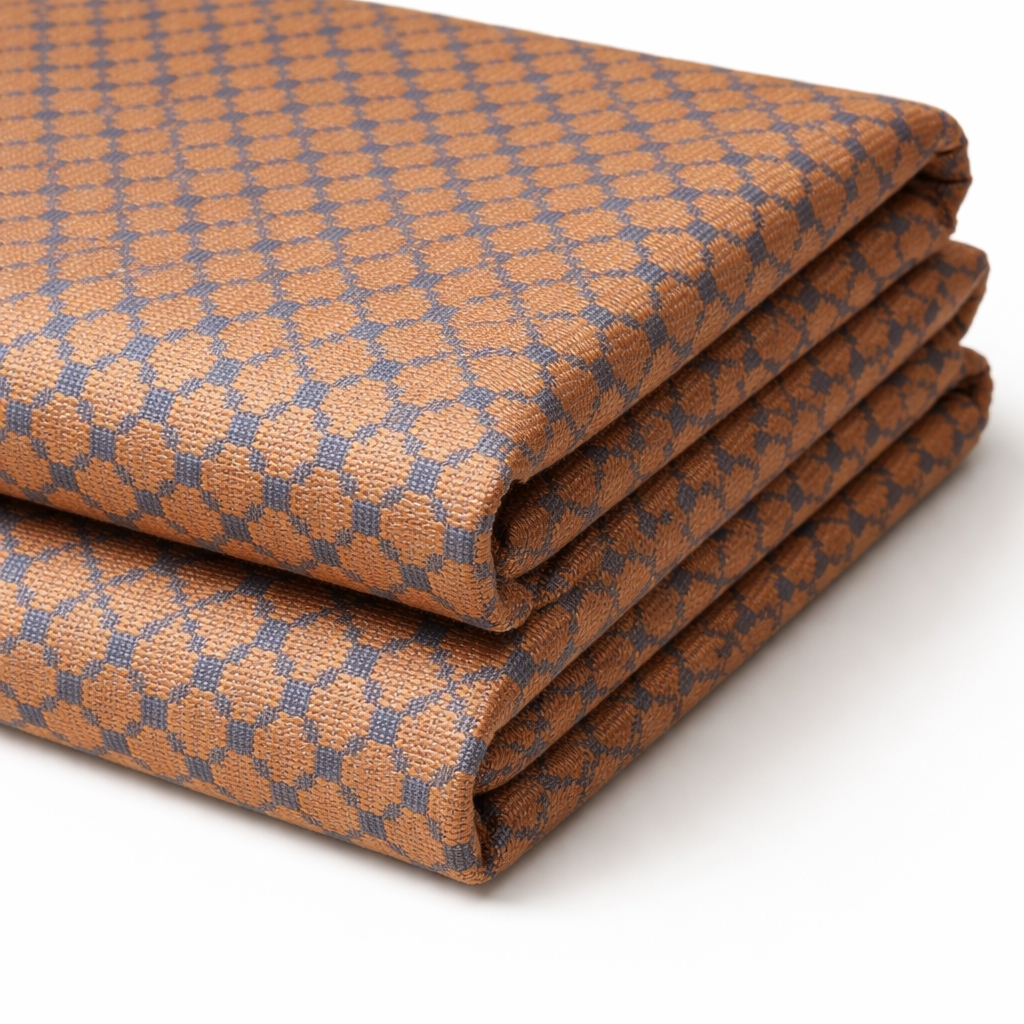 Premium Brown and Blue Textured Check Fabric