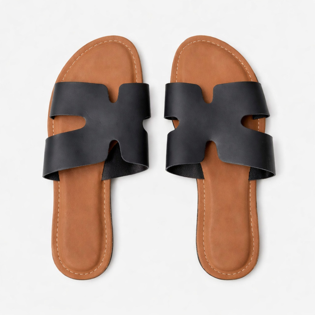 Women Flat Slip On Sandals with Cut Out Strap