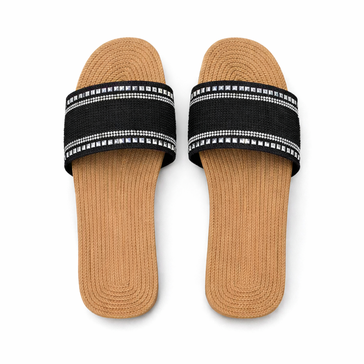 Elegant Rhinestone Strap Flat Slide Sandals