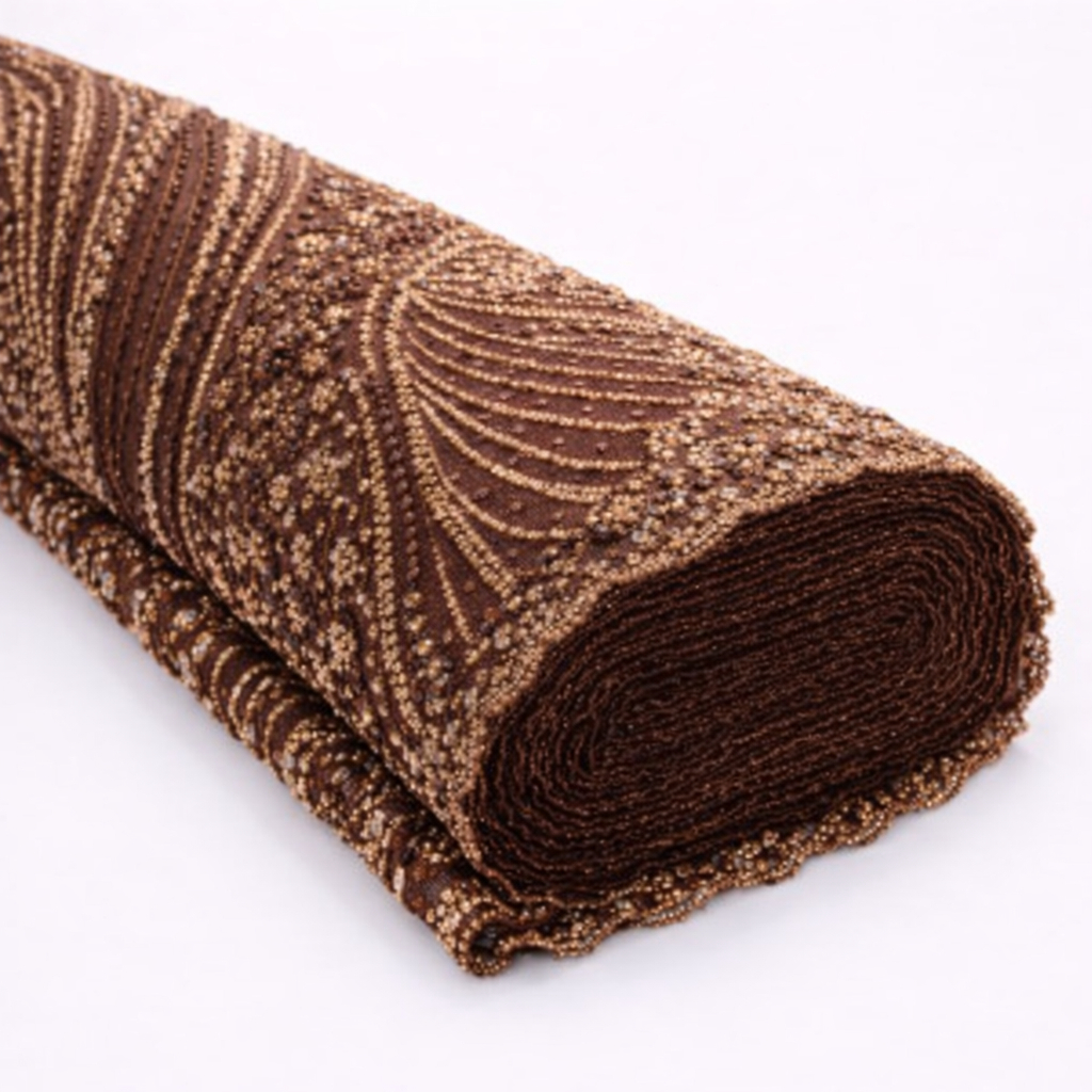 Luxury Chocolate Brown Hand Beaded Lace Fabric with Sequins and Crystal Embellishments