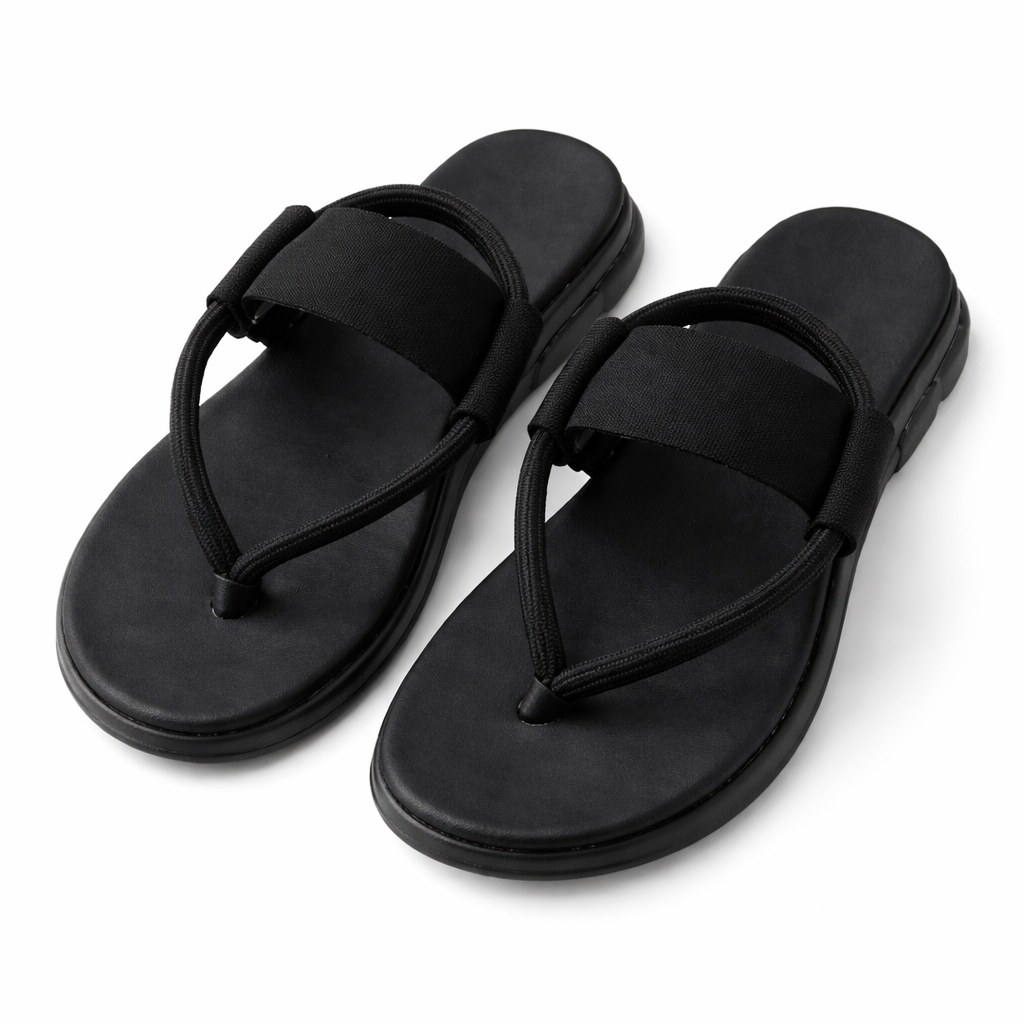 Black Cushioned Strap Sandals with Toe Loop