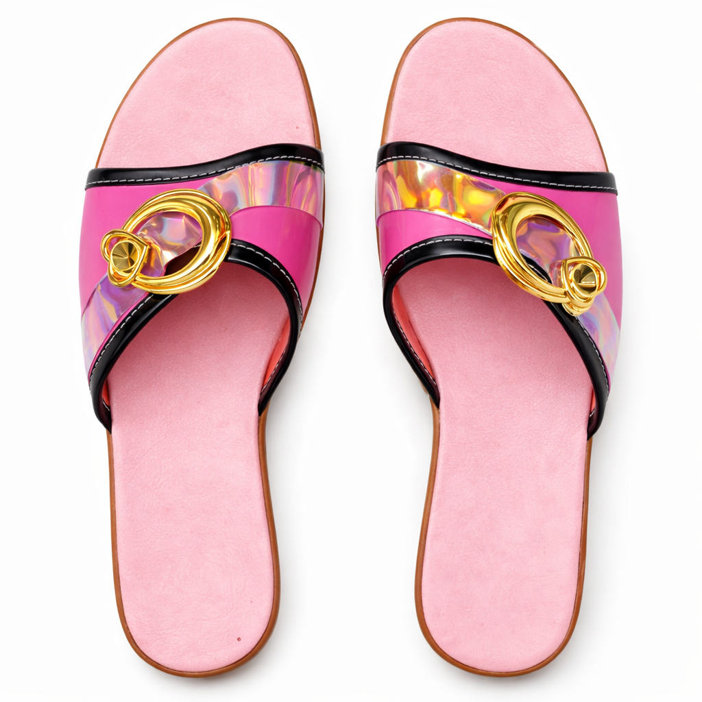Women pink Slip On Wedge Sandals with Decorative Strap