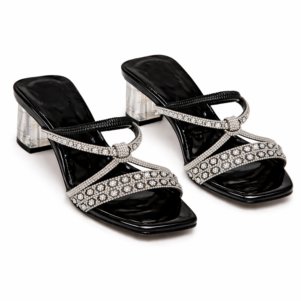 Rhinestone Strap Block Heel Sandals for Women