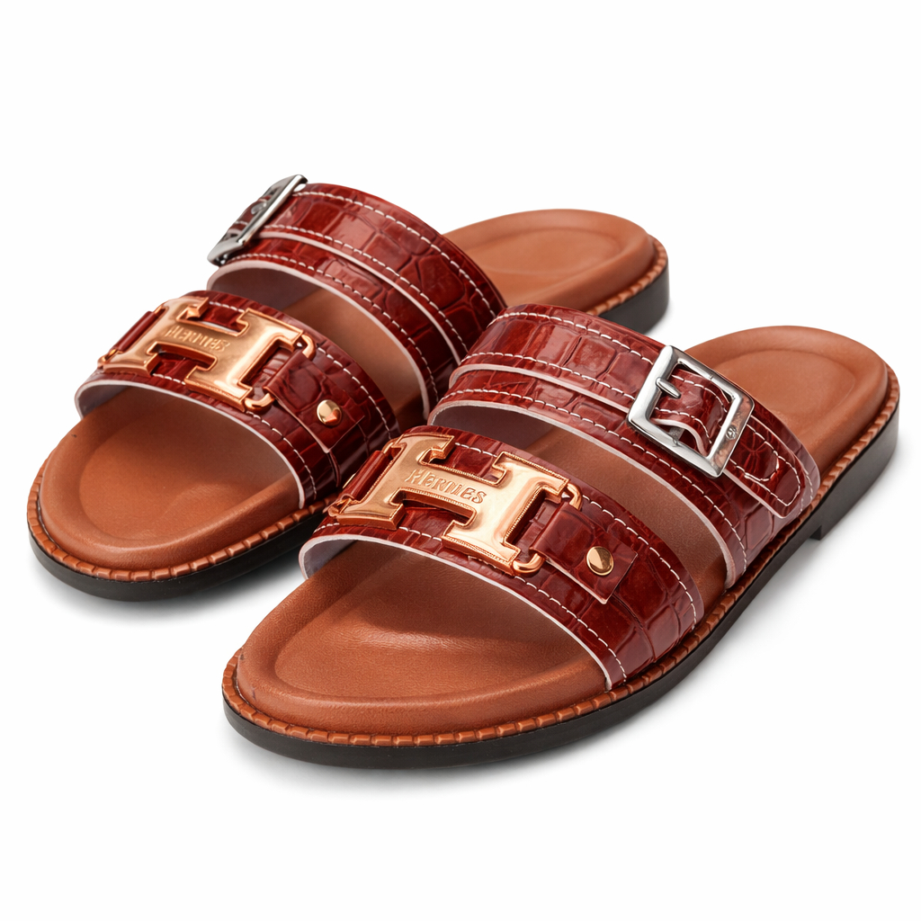 Adjustable Double Strap Flat Sandals with Textured Finish