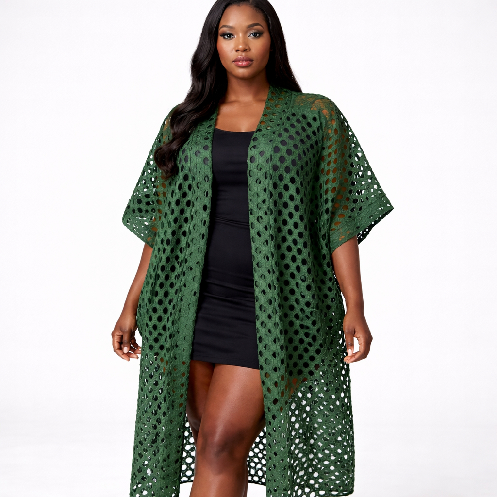 Green Eyelet Lace Overlay Top