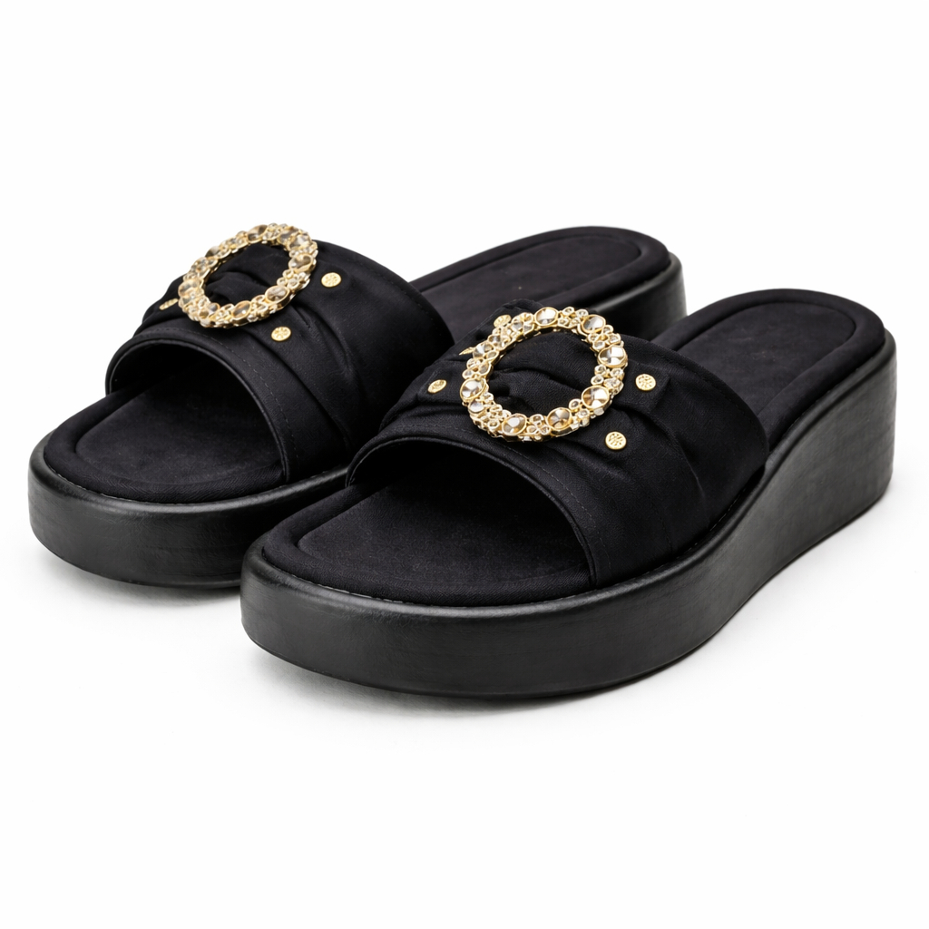Decorative Buckle Platform Slide Sandals