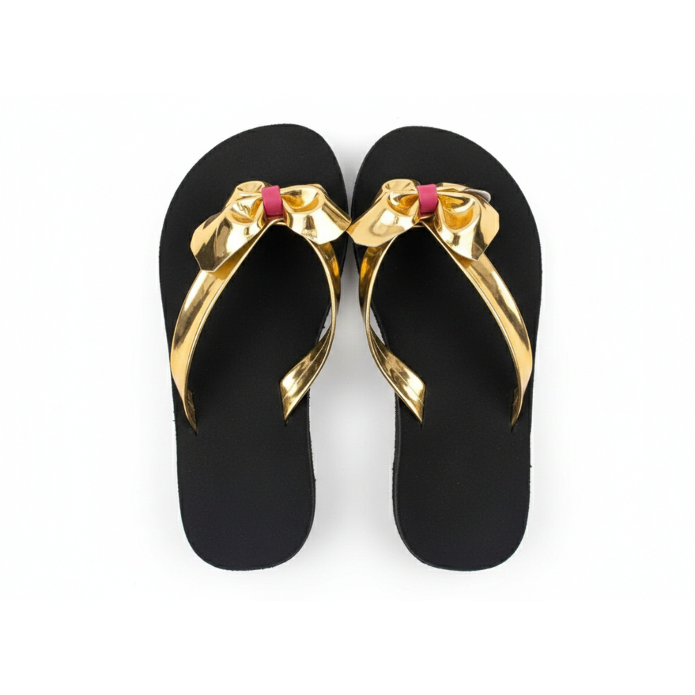 Women Gold Strap Platform Flip Flops with Cushioned Sole