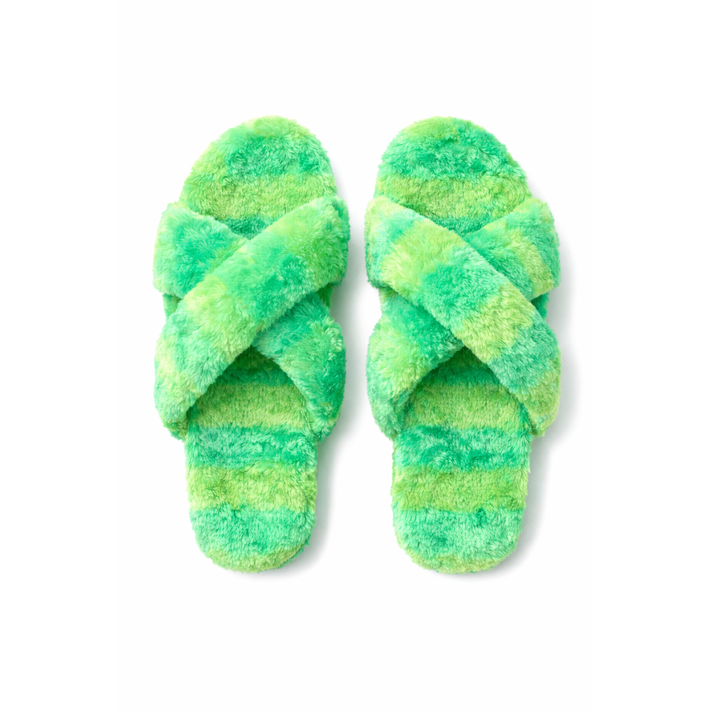 Womens Plush Faux Fur Cross Band House Slippers