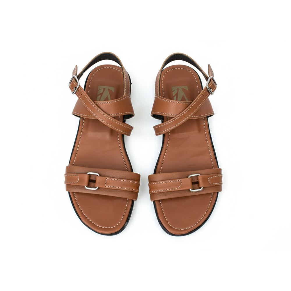 Brown Double Strap Sandals with Adjustable Buckles
