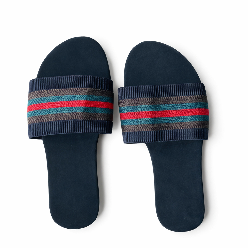 Open Toe Slip On Flat Sandals with Textured Strap