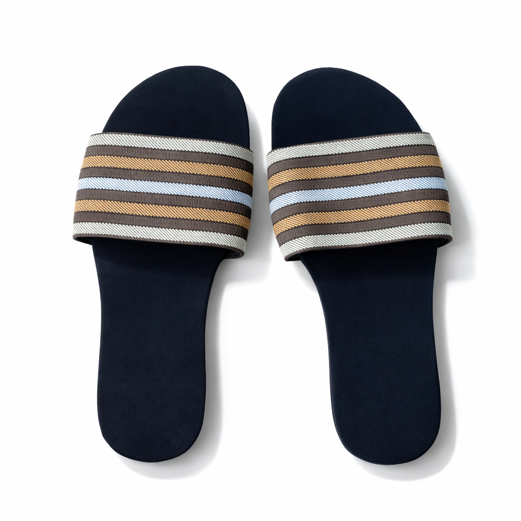 Striped Fabric Strap Slide Sandals