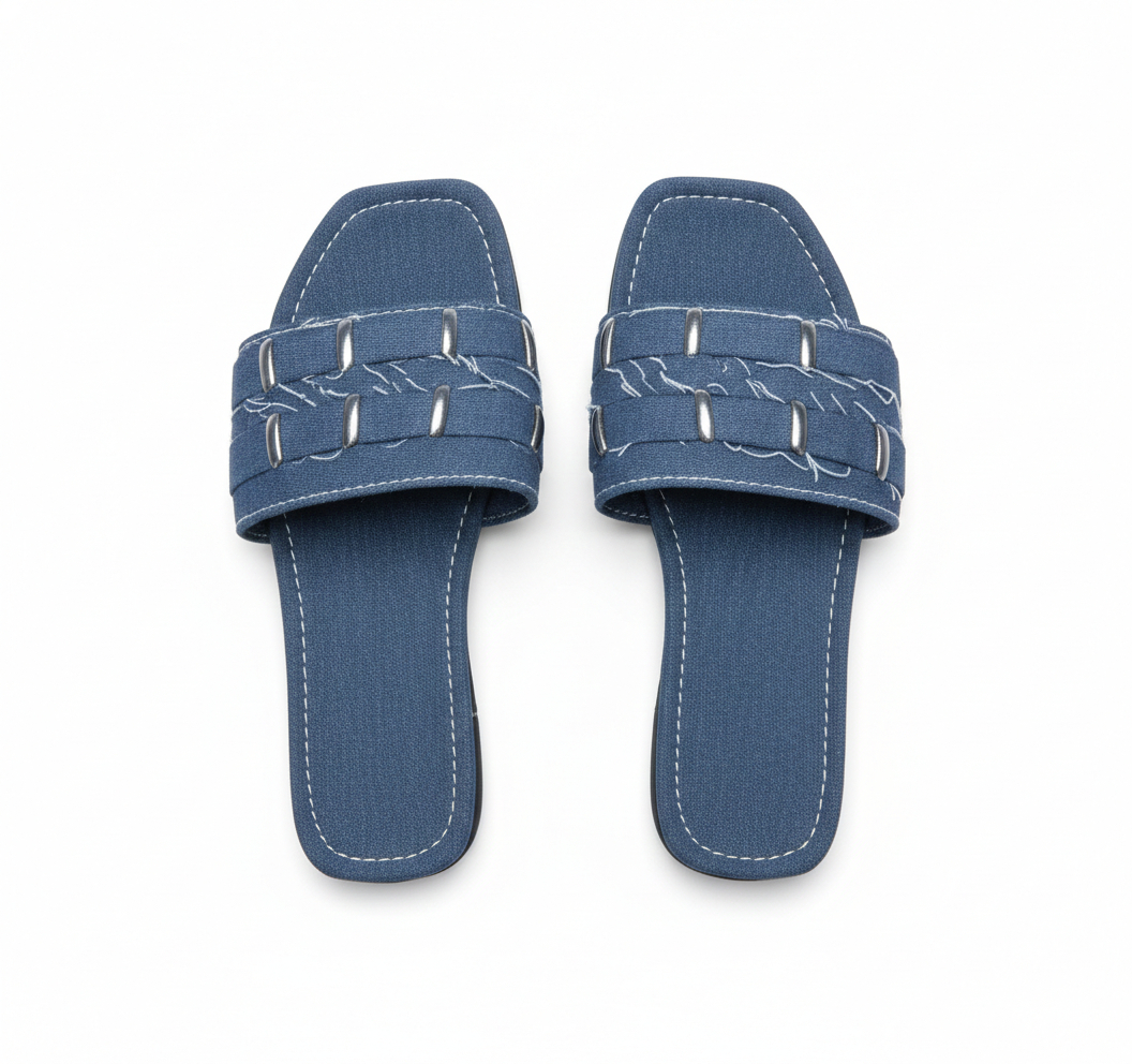 Women blue Denim Flat Slide Sandals