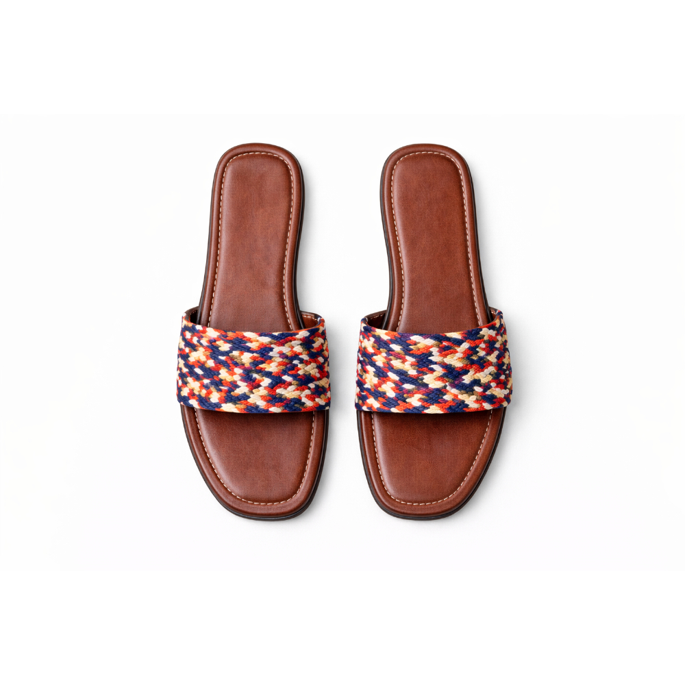 Premium Women Flat Slide Sandals with Woven Strap