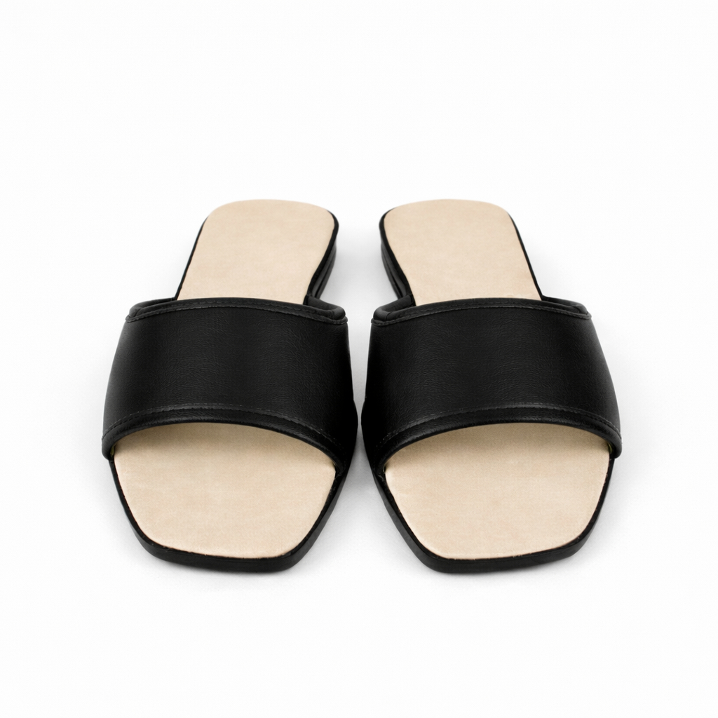 Women Flat SlipOn Sandals with Metallic Accent Strap