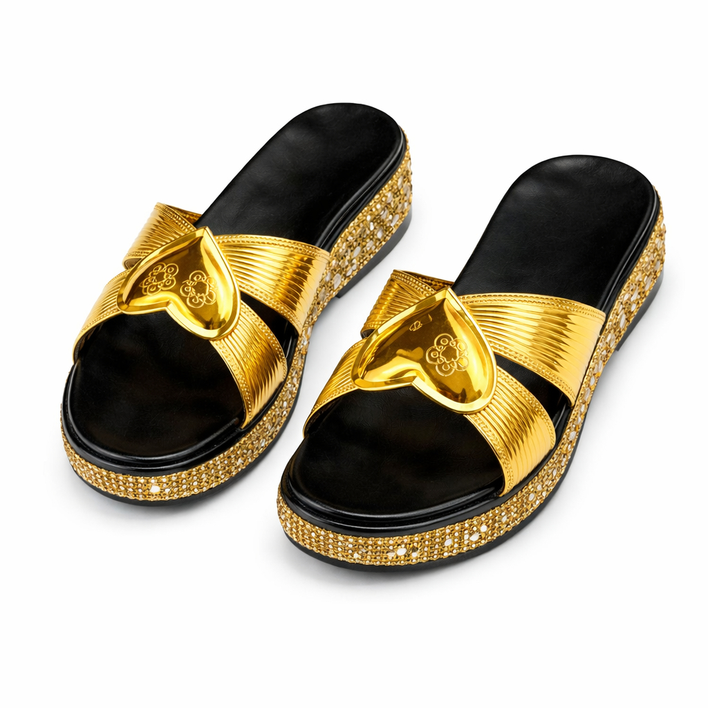 Gold Accent Flat Slide Sandals for Women