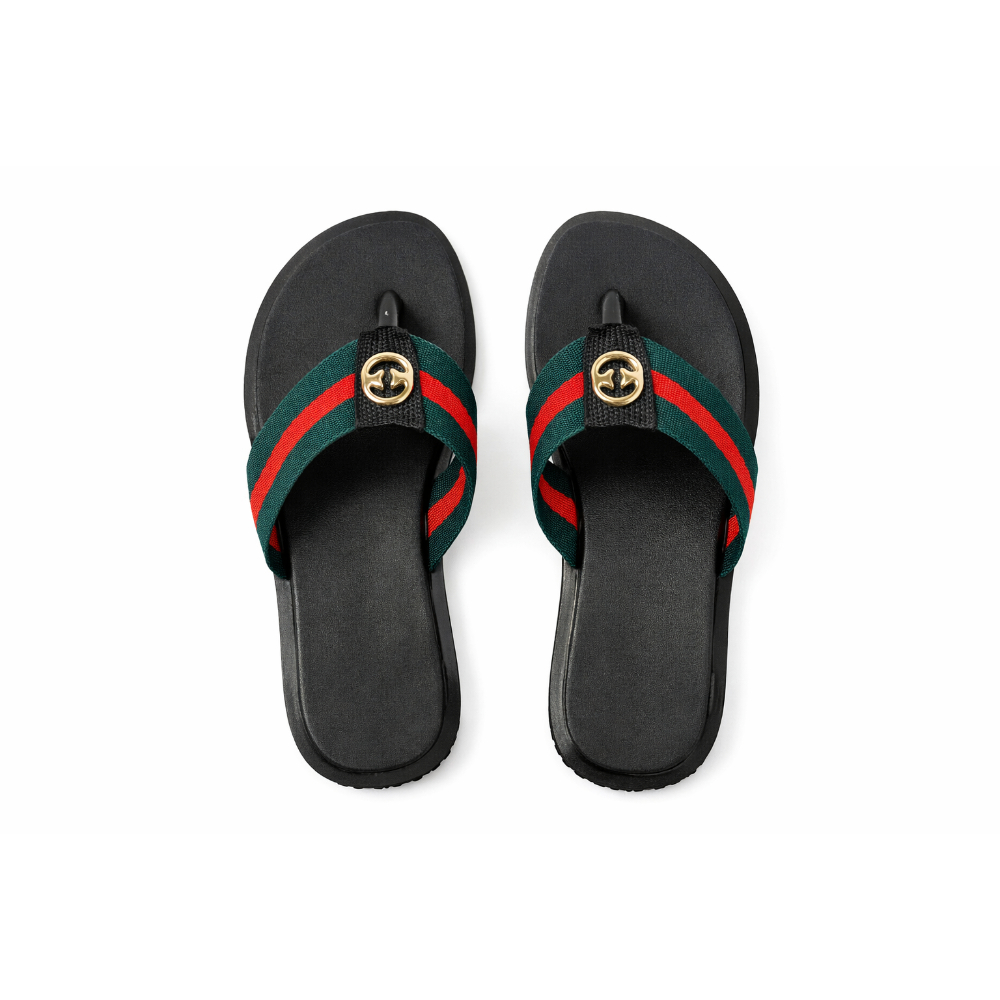 Women Flat Slide Sandals with Fabric Strap Detail