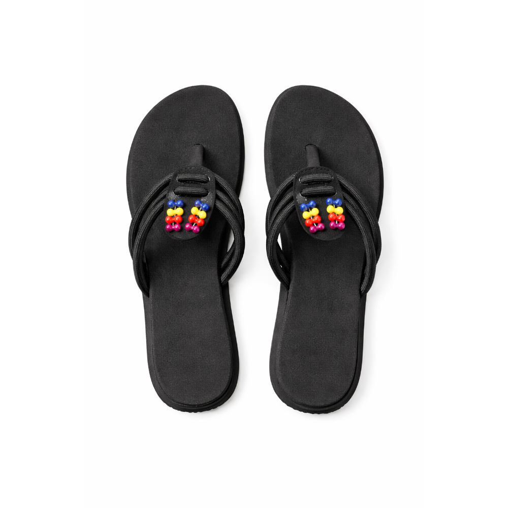 Women Platform Flip Flop Slippers with Beaded Strap