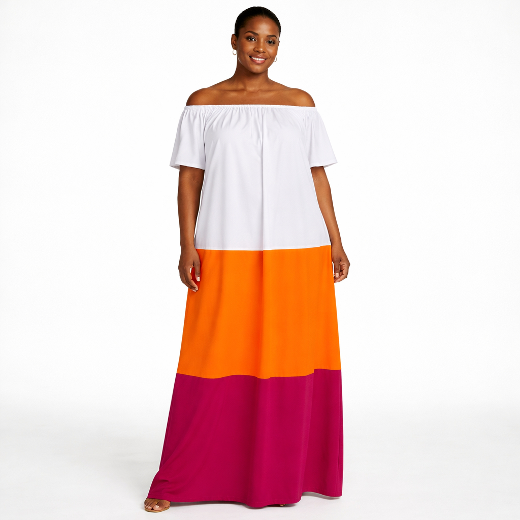 Elegant Multicolour Off Shoulder Maxi Dress