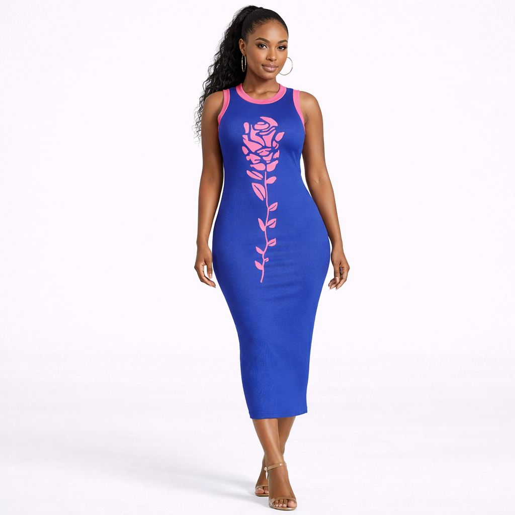 Women Sleeveless Ribbed Bodycon Midi Dress
