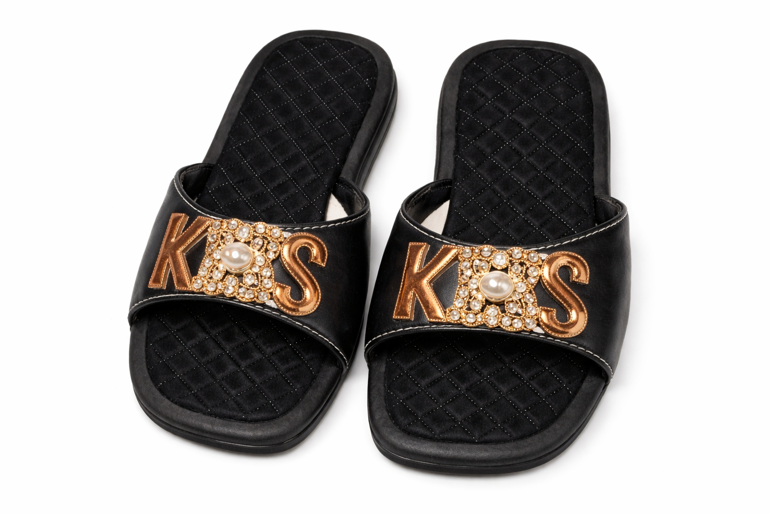 Quilted Flat Slip On Sandals with Decorative Strap