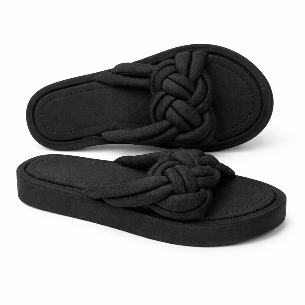 Quality Women Padded and Braided  strap Slide Sandals