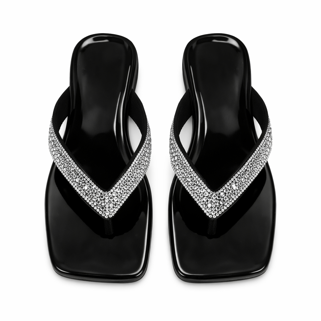 Womens Rhinestone Strap Low Heel Slip On Sandals