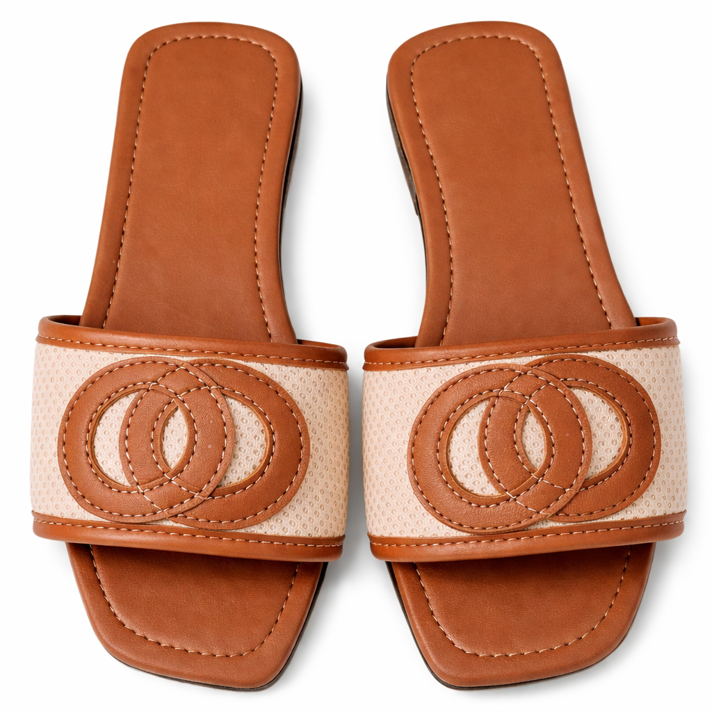 Women Brown and Cream Casual Slippers