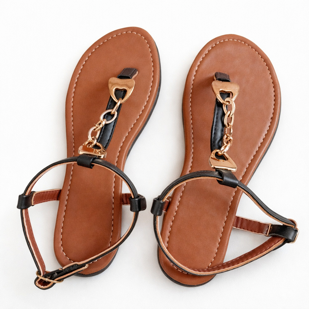 Womens Flat Chain Detail Toe Post Sandals