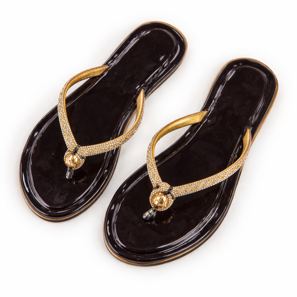 Quality glossy Embellished Flat Thong Slide Sandals
