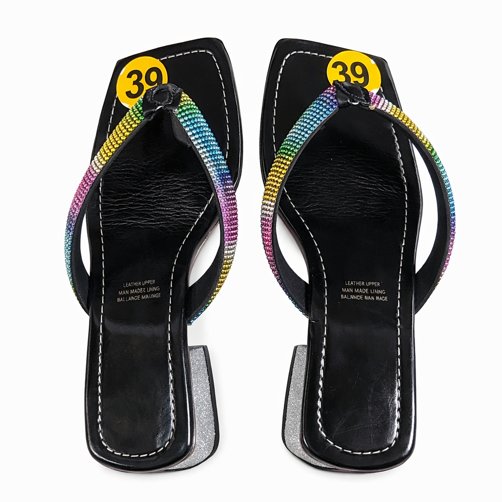 Womens Flat Thong Slide Sandals with Multicolor Beaded Strap