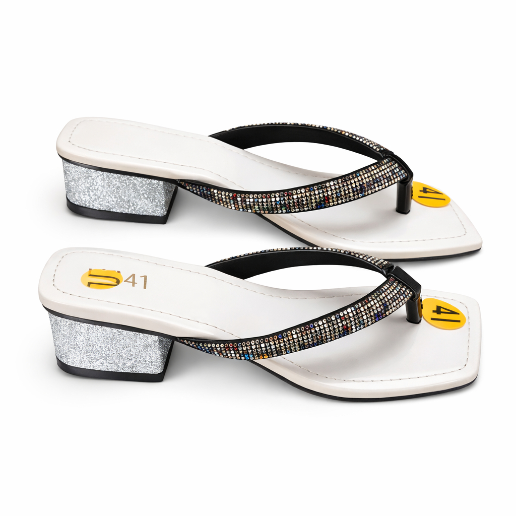 White Embellished Flat Thong Sandals