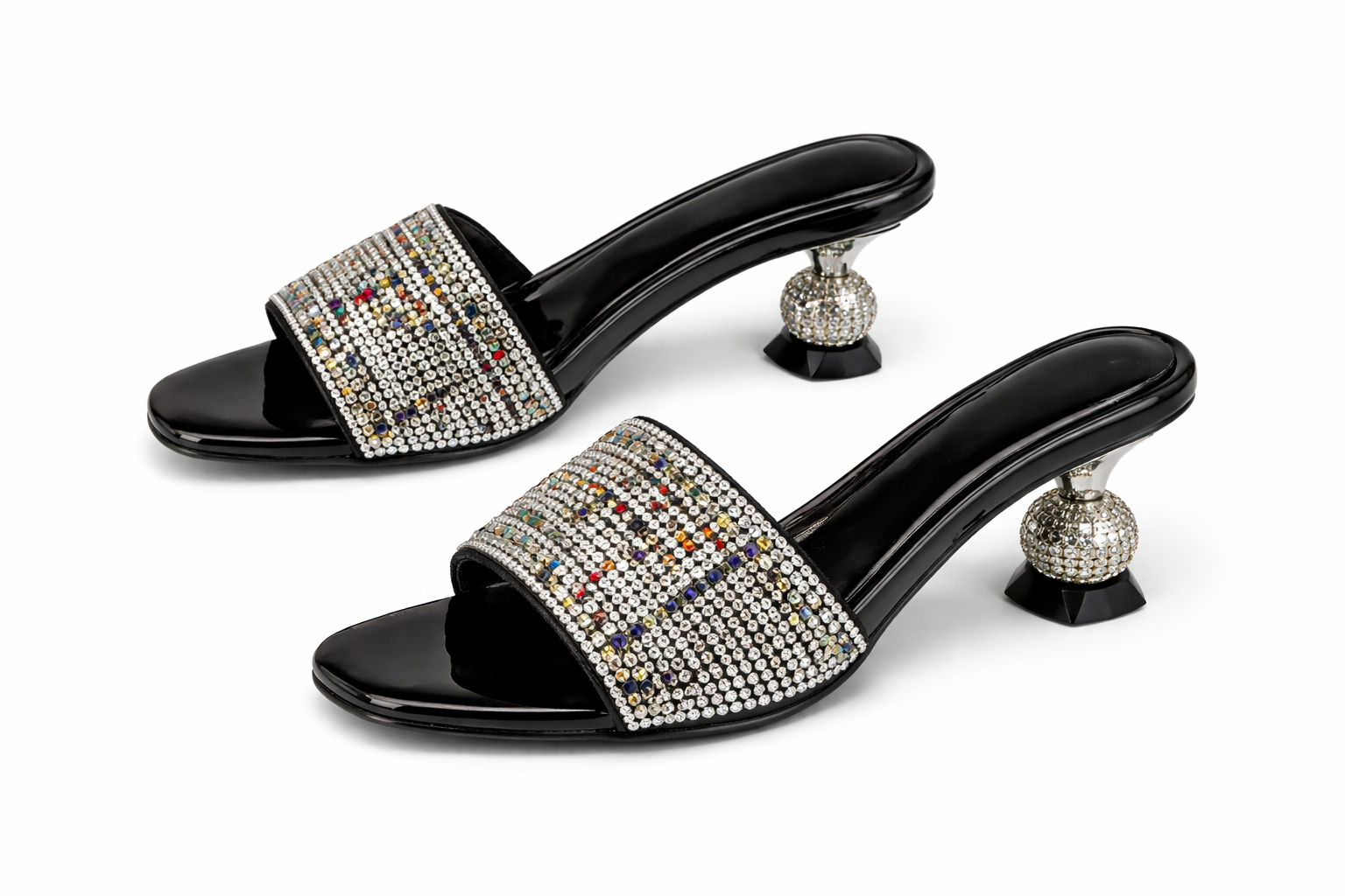 Elegant Embellished Block Heel Slide Sandals