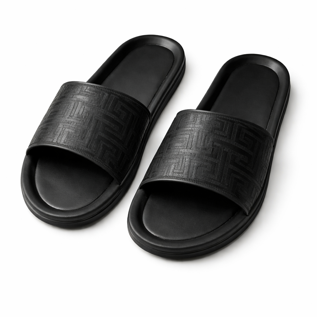Men Premium Black Slide Sandals
