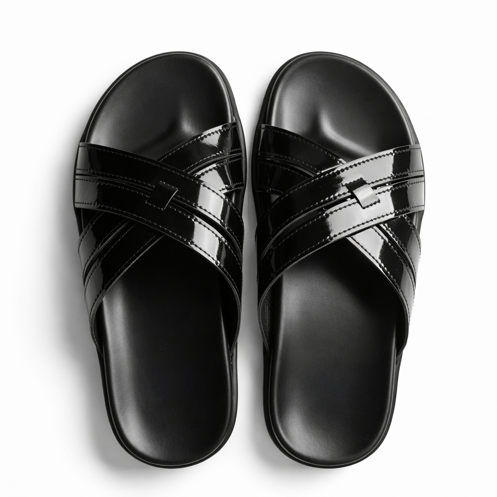 Men Black Cross Strap Slide Sandals