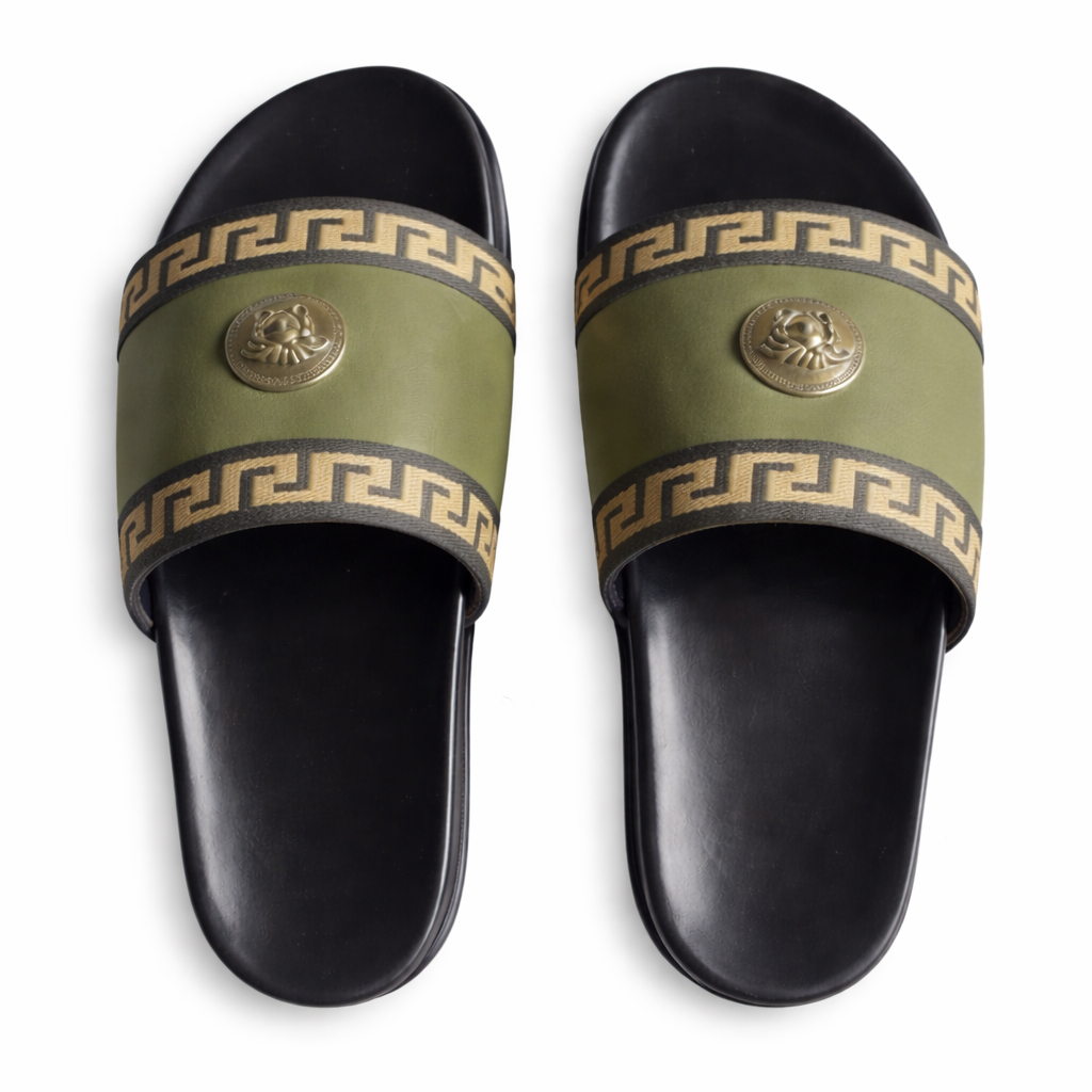 Premium men slip on sandals with gold accents