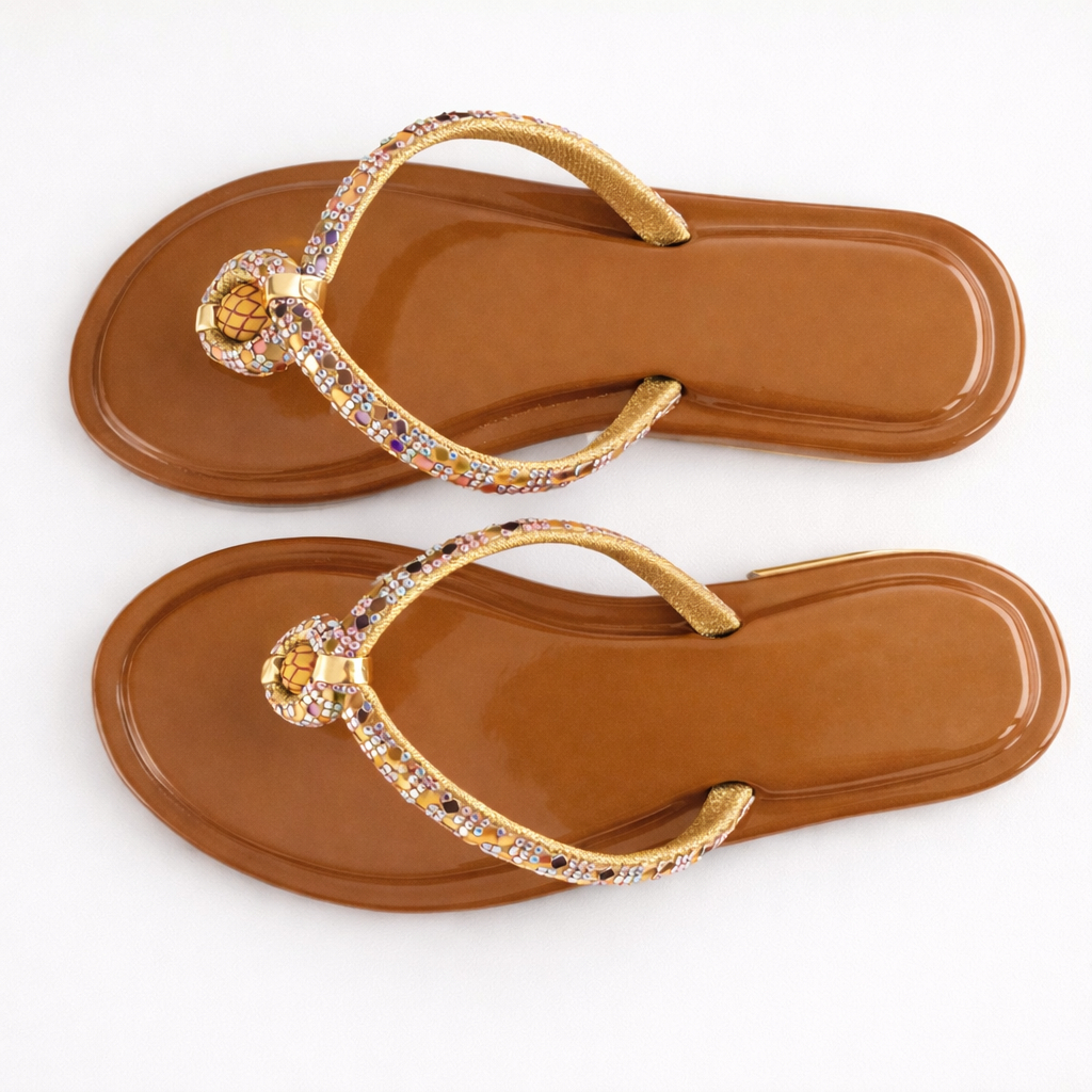 Beautiful brown Rhinestone Strap Flat Sandals for Women